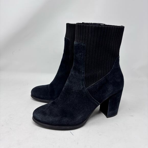 Vionic Heeled Boot Size 8.5 Kaylee Side Knit Black‎ Suede Water Resistant - Picture 1 of 13